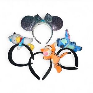 Plush Character Ear Headbands - Glitter Mouse Ears + 3 Plush Characters